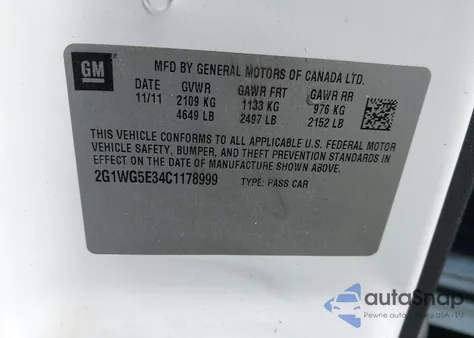 2012 Chevrolet Impala Lt from USA, damaged, VIN 2G1WG5E34C1178999